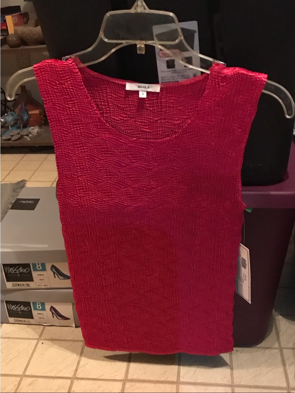 NICOLA Bright Red Textured Scoop Neck Tank Top